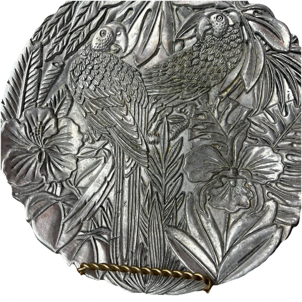 Vintage 1992 Leeber LTD. Elegance Embossed Parrots, Tropical Decorative Plate